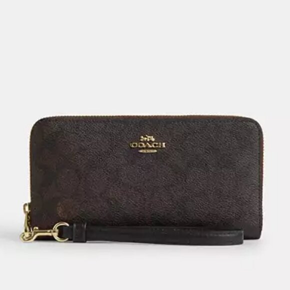 Coach Long Zip Around Wallet In Signature Canvas - Picture 1 of 8